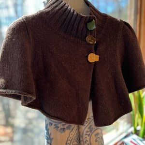 Brown Cardigan  Shrug with Leaf Buttons